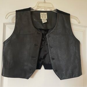 Gap Kids Black Leather Vest - Girls Size XL Age 11-12 - Leather Wool